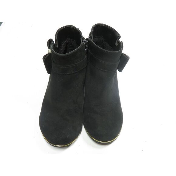 Children’s Place Faux Black Suede Dress Ankle Booties Zip Bow Heel Girls 12 - Picture 2 of 9
